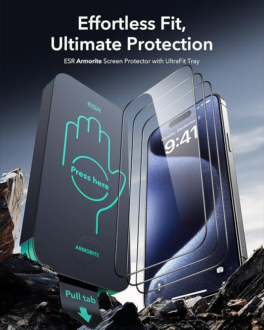 ESR 3 Pack 9H+ Glass for iPhone 15 Pro Max Screen Protector, Armorite - Image 2