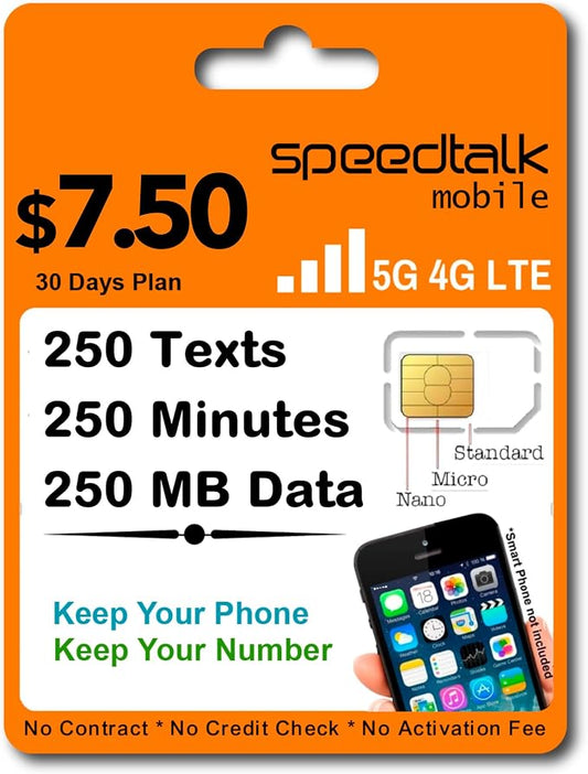 SpeedTalk Mobile SIM Card Kit for Smart Phones & Cellphones | $7.50 Monthly Plan by SpeedTalkMobile