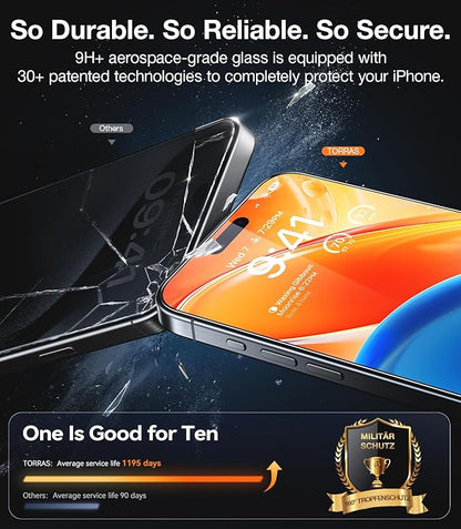 TORRAS Diamond Shield for iPhone 15 Pro Screen Protector 9H+ Unbreakable - Image 4