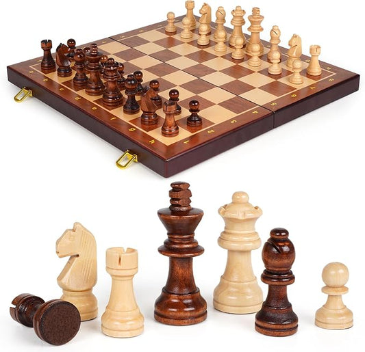 Wooden Magnetic Chess Set –15-Inch Foldable Wooden Chess Board by XAOHAO