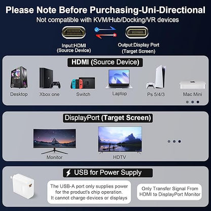Active HDMI to DisplayPort Cable 3FT, 4K 60Hz 1080p 120Hz, Unidirectional HDMI - Image 6
