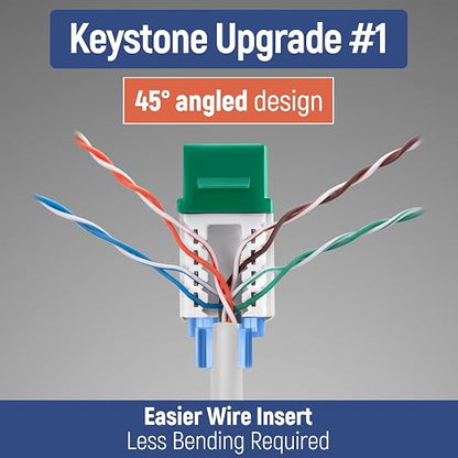 Everest 45° Angled RJ45 Cat5e Keystone Jacks 50-Pack in Green - Image 3