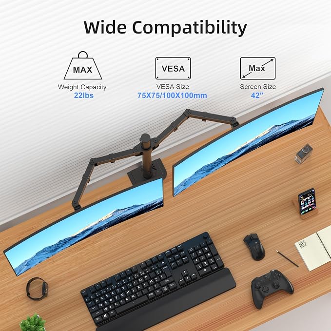 Suptek Dual Monitor Arm Desk Mount, Ultrawide Dual Monitor Arm - Image 4