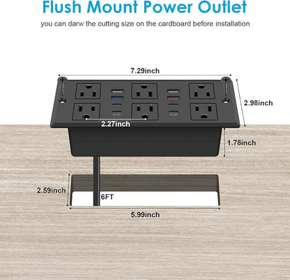 Recessed Power Strip with PD 30W Fast Charging, Conference Desk Flush Mount - Image 7