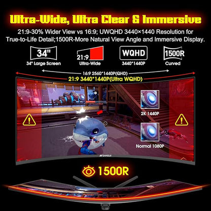 SANSUI 34 Inch 3440x1440P 240Hz Ultrawide UWQHD Gaming Monitor, 21:9 2K Curved - Image 3