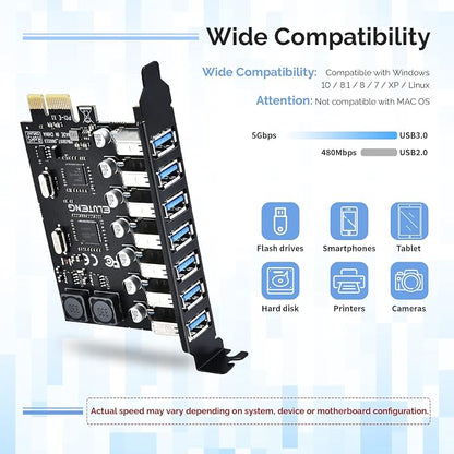 ELUTENG PCIE USB 3.0 Card 7 Ports PCI Expree to USB Expansion Card Super Speed - Image 3