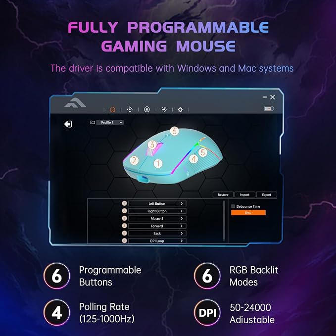 FFJ Wireless Gaming Mouse, 24000 DPI, Tri-Mode 2.4G/USB-C/Bluetooth 5.3 Gaming - Image 4