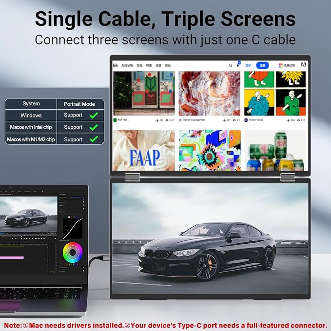 InnoView 15.6" Dual Portable Monitor 1920x1080P FHD 315°Adjustable Dual Stacked - Image 7