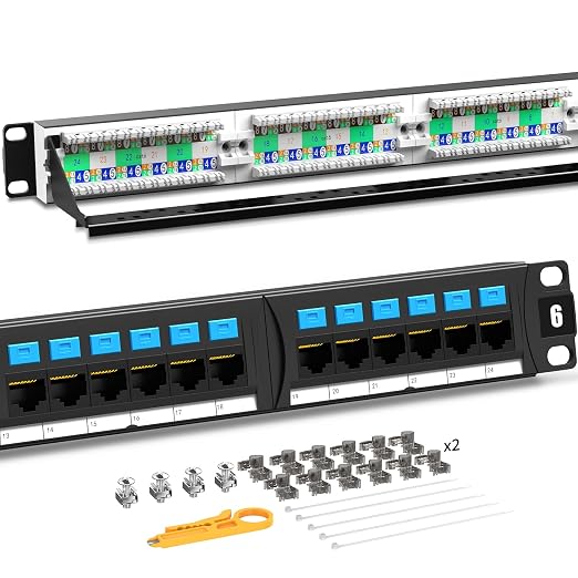 AMPCOM CAT6 24 Ports Patch Panel, Rack Mount by AMPCOM