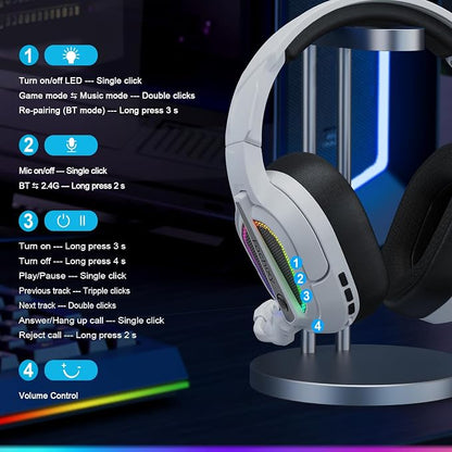FC200 Wireless Gaming Headset for PS5, PS4-2.4GHz USB Foldable Headphones - Image 8