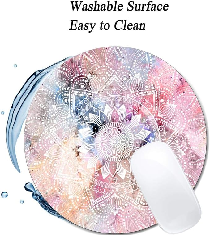 White Watercolor Mandala Mouse Pad Round Non-Slip Rubber Mousepad Laptop Office - Image 3