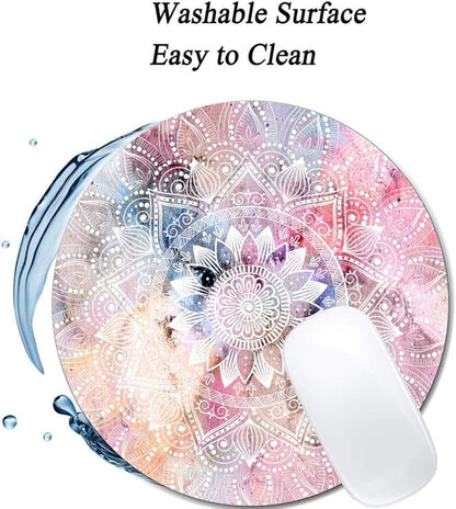 White Watercolor Mandala Mouse Pad Round Non-Slip Rubber Mousepad Laptop Office - Image 3