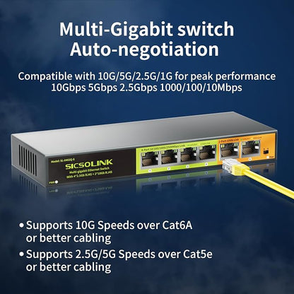 6 Port Multi-Gigabit Ethernet Switch Unmanaged – 4×2.5G RJ45 + 2×10G RJ45 Uplink - Image 3