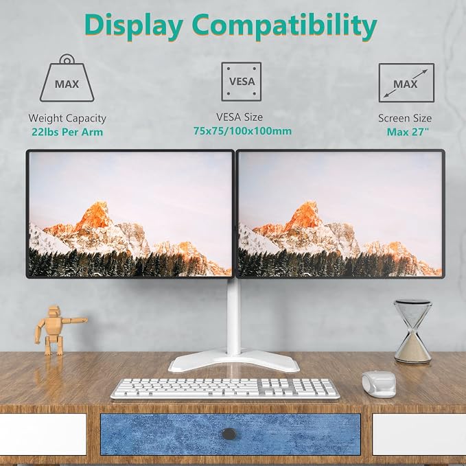 WALI Dual Monitor Stand, Free Standing Desk Mount - Image 2