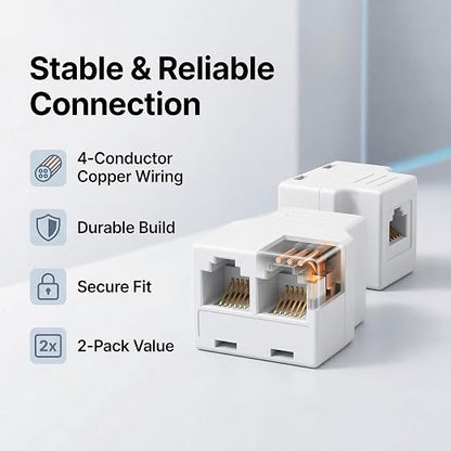 RJ11 Phone Jack Splitter with Cable, 1 to 2 Way Telephone Splitter Adapter - Image 4