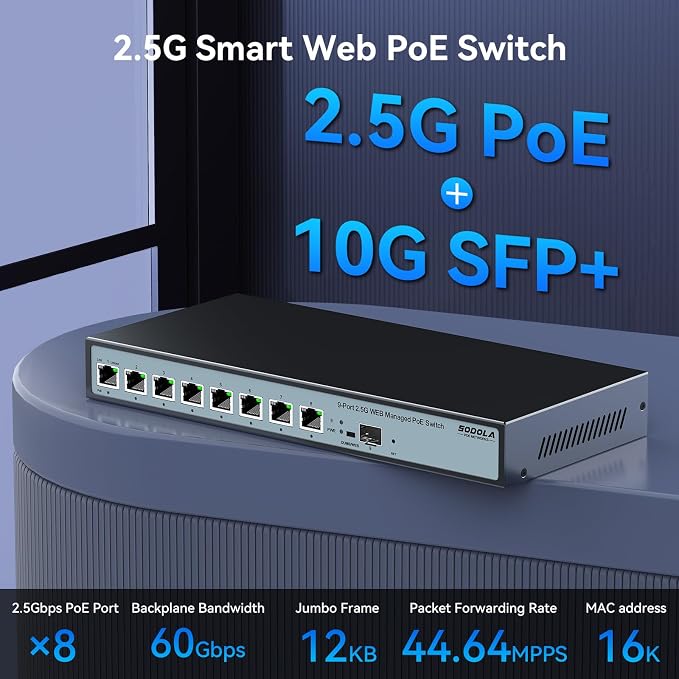 SODOLA 8 Port 2.5G Web Managed PoE Switch 120W | 1X 10G SFP+ & 8 x 2.5GBase-T - Image 4