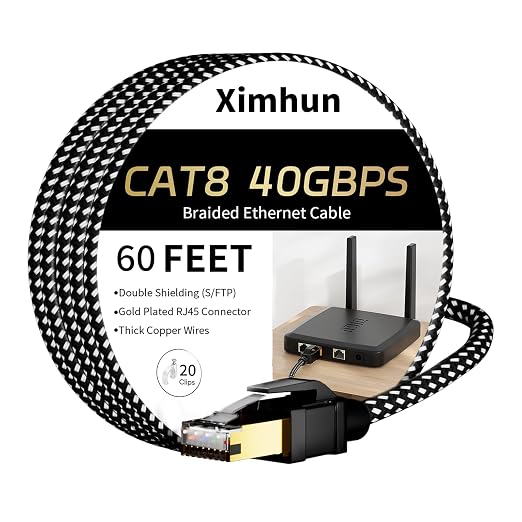 Cat 8 Round Ethernet Cable 60FT, Nylon Braided High Speed Internet Network Cable by XimhunEthernetCable