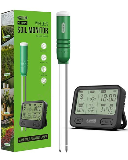 Dr.meter 4-in-1 Soil Moisture Meter, 300ft Wireless Soil Tester Sensor by Drmeter