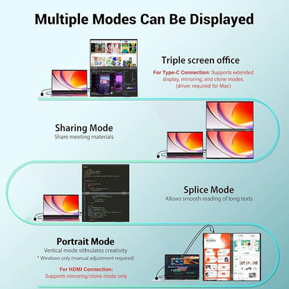 InnoView 15.6" Dual Portable Monitor 1920x1080P FHD 315°Adjustable Dual Stacked - Image 3