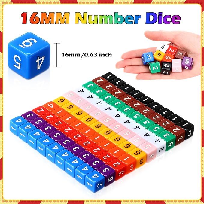 Poen 100 Pcs 16mm Dice Set Bulk, 6 Sided Standard Colored Dices - Image 4