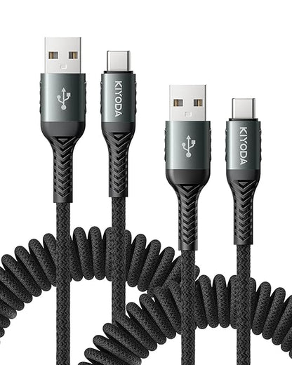 USB A to USB C Cable 3FT/6FT, Coiled USB C Cable by KIYODA
