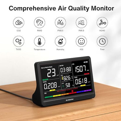 16 in 1 Air Quality Monitor Indoor 7" Display 9 AQI+7 AQI Alerts, CO2 Monitor - Image 2