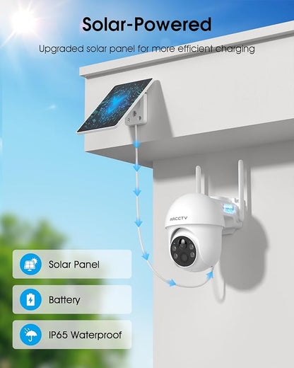 ARCCTV Solar Security Cameras Wireless Outdoor, 4MP 360° View Battery Powered - Image 2