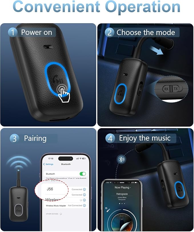 Upgraded Aux Bluetooth Adapter for Car, 2 in 1 Bluetooth 5.3 Transmitter - Image 3