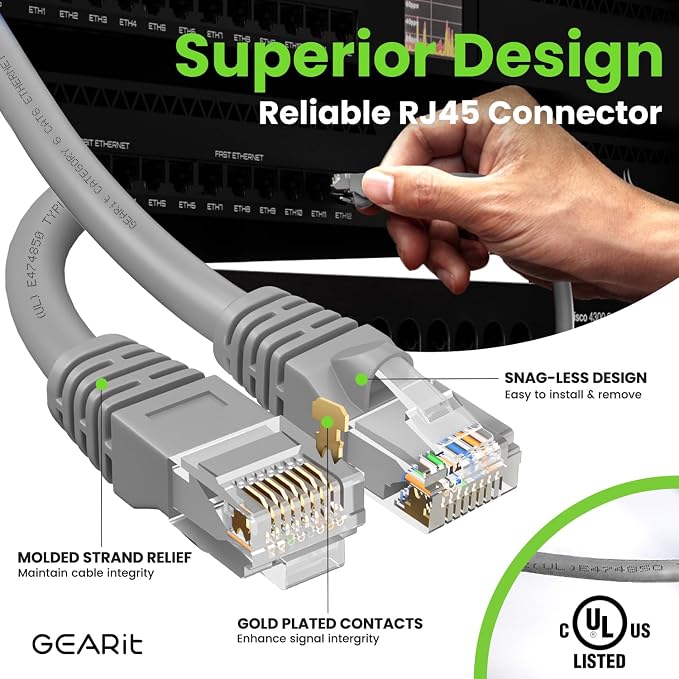 GearIT Cat 6 Ethernet Cable Cat6 Network Patch, Snagless Cord, Internet - Image 4
