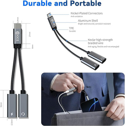 USB C Splitter, 1 in 2 Out Dual USB C Type Headphone and Charger Audio Adapter - Image 7