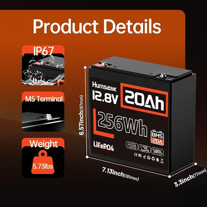 12V 20Ah LiFePO4 Lithium Battery, Built-in 20A BMS, EV Grade A+ Cells, - Image 6
