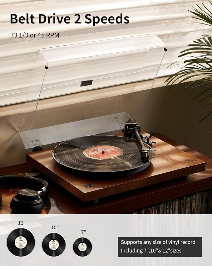 ANGELS HORN Turntable, Vinyl Record Player, Built-in Phono Preamp, Belt Drive - Image 2