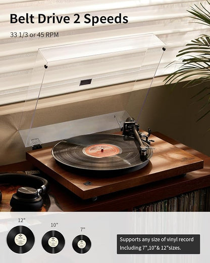 ANGELS HORN Turntable, Vinyl Record Player, Built-in Phono Preamp, Belt Drive - Image 2