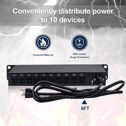 10-Outlet 1U Horizontal PDU Rack Mount Power Strip - Image 4
