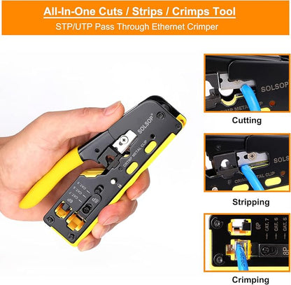 Solsop Pass Through RJ45 Crimp Tool Kit All-in-One Ethernet Crimper Cat7 Cat6 - Image 2
