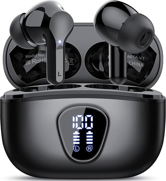 Wireless Earbuds, IP7 Waterproof in Ear Earphones, LED Display Ear Buds by BESNOOW