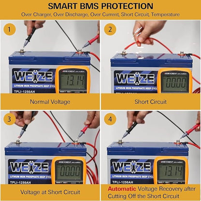 WEIZE 12V 50Ah Lithium LiFePO4 Battery, Grade A Cells Built in BMS, 8000+ Deep - Image 3