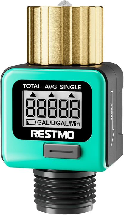 RESTMO Water Flow Meter with Brass Inlet Metal Thread, Measure Gallon/Liter by Restmo