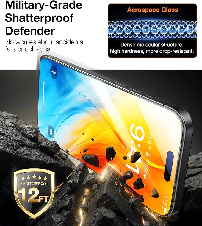 TORRAS Diamond Shield for iPhone 15 Pro Screen Protector 9H+ Unbreakable - Image 3