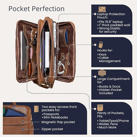 Luxorro Full Grain Leather Briefcase - Image 2