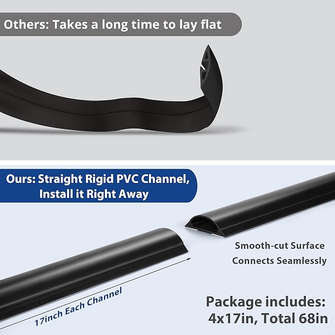 Cord Cover Floor 68in, Large Capacity Floor Cable Cover, Hard PVC Cord Hider - Image 3