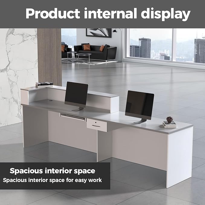Reception Desk with Counter, Modern Front Desk Reception Counter with Keyboard - Image 2