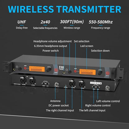 XTUGA RW2080 Wireless in Ear Monitor System 8 Bodypacks UHF IEM System - Image 2