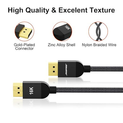 RUIPRO DisplayPort Cable 2.1 10ft, 80Gbps UHBR20 16K@60Hz, 4K@240Hz 165Hz 144Hz - Image 2