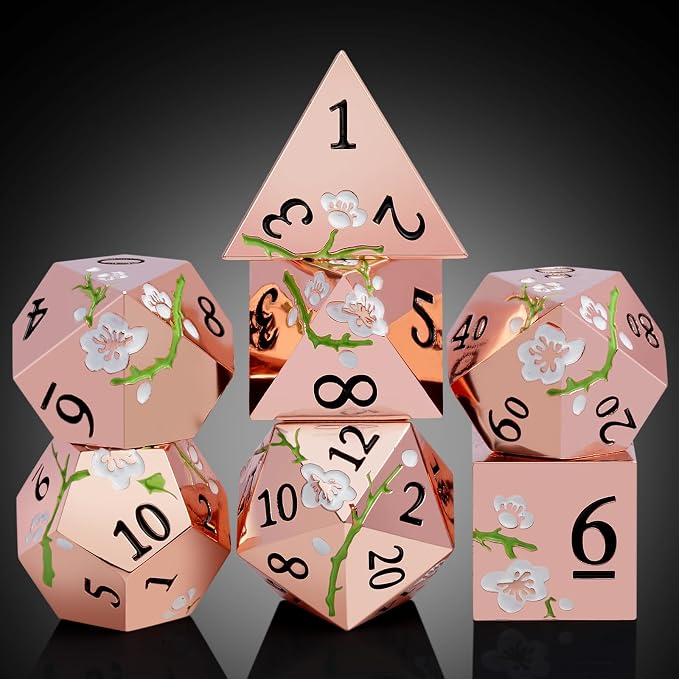 Metal Dice Set D&D, DNDND 7 PCS Flower Metallic DND Dice Set - Image 7