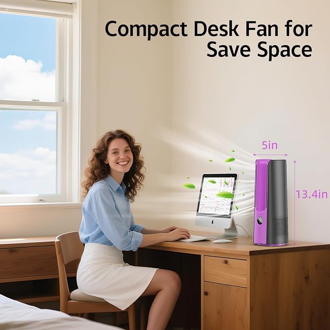 Desk Fan, 13 Inch Portable Bladeless Fan, Small Quiet Table Fan - Image 8