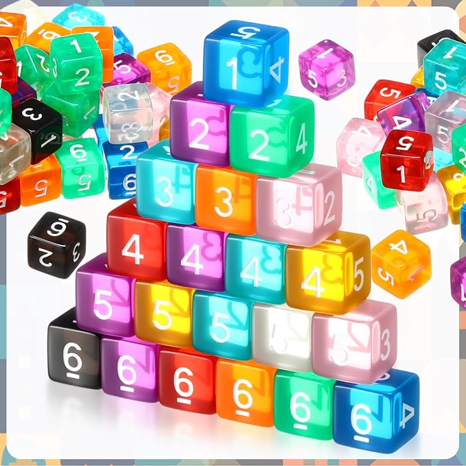 Poen 100 Pcs 16mm Dice Set Bulk, 6 Sided Standard Colored Dices - Image 7