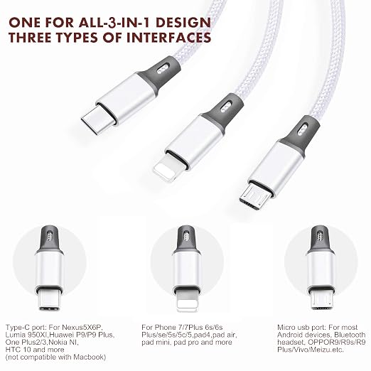 Multi USB Charging Cable 3A, 3 in 1 Fast Charger Cord Connector - Image 2