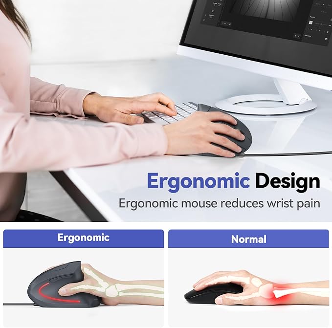 TECKNET Wired Mouse, 6400 DPI Ergonomic Mouse 6 Buttons Silent Mice 4 - Image 3