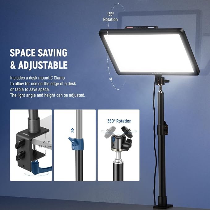 NEEWER 15.5" LED Streaming Key Light, Clamp on Desk Panel Video Lighting - Image 8
